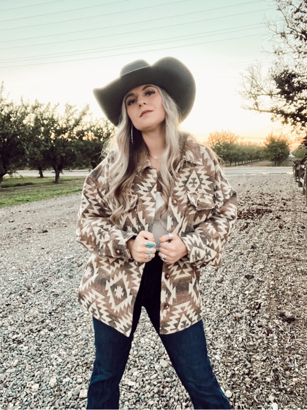 Aztec Pattern Shacket Jacket in Brown - Women’s Cozy Overshirt